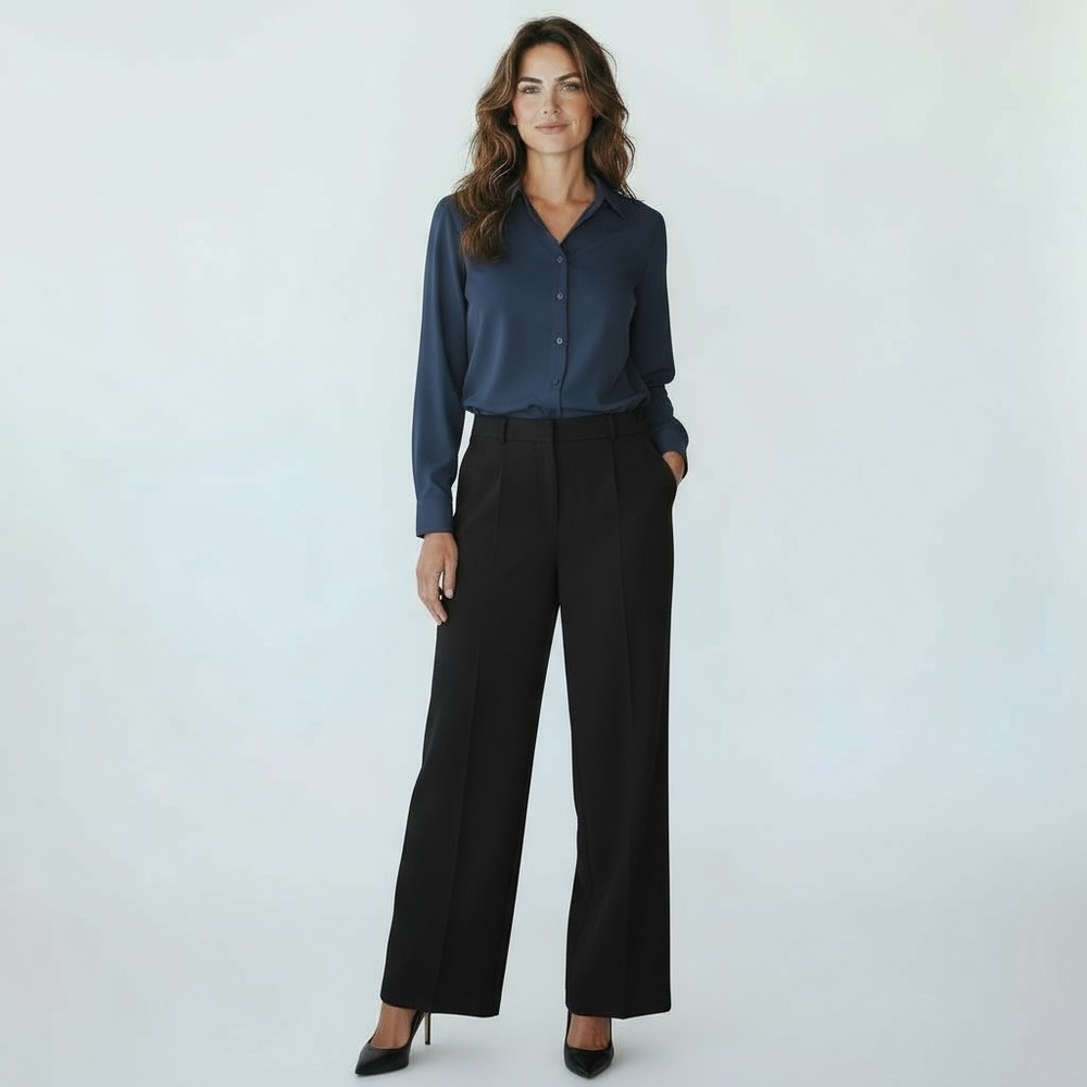 Bill Burns Nordstrom Black Wool Wide Leg High Rise Dress Pants Italy Size 6